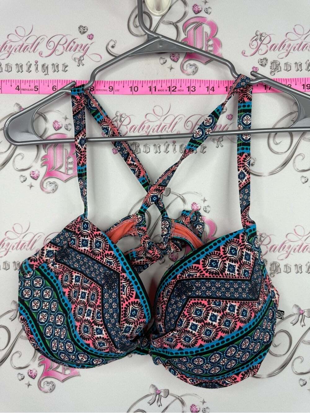 La Vie En Rose bikini top Pink & Teal Patterned Push-Up Bikini Top